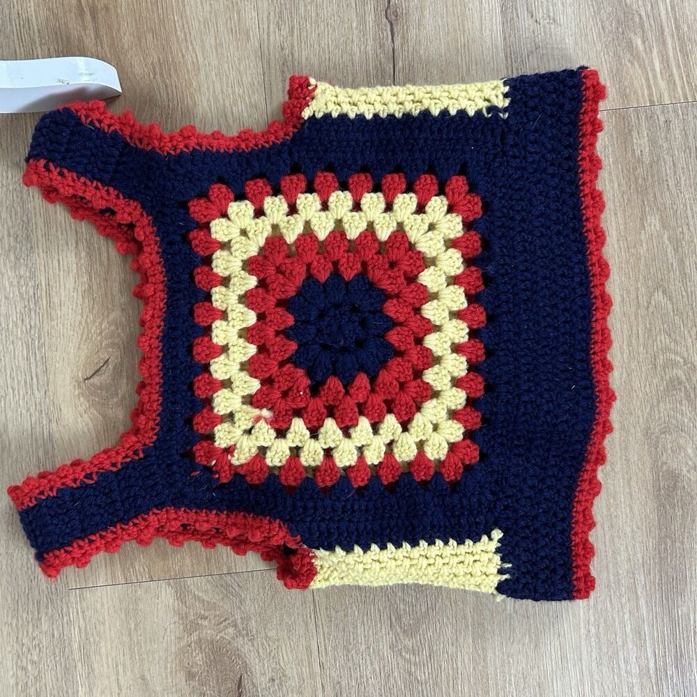 Crochet Granny Square XS Tank Top Vest Sleeveless Cottage Peasant Boho Handmade